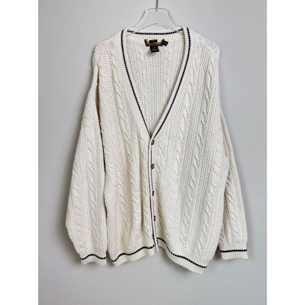 Vintage Eddie Bauer Cable Knit Cardigan Men's XL Fisherman Academia Preppy